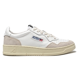 Autry Medalist Low Sneakers, White Leather & Beige Suede 
